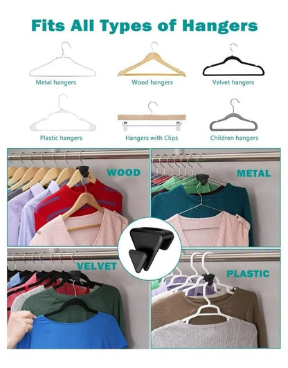 Various types of hangers and a black clip used on them.