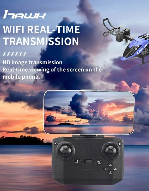 Hawk Helicopter LH-X69 in blue showing WiFi real-time HD transmission