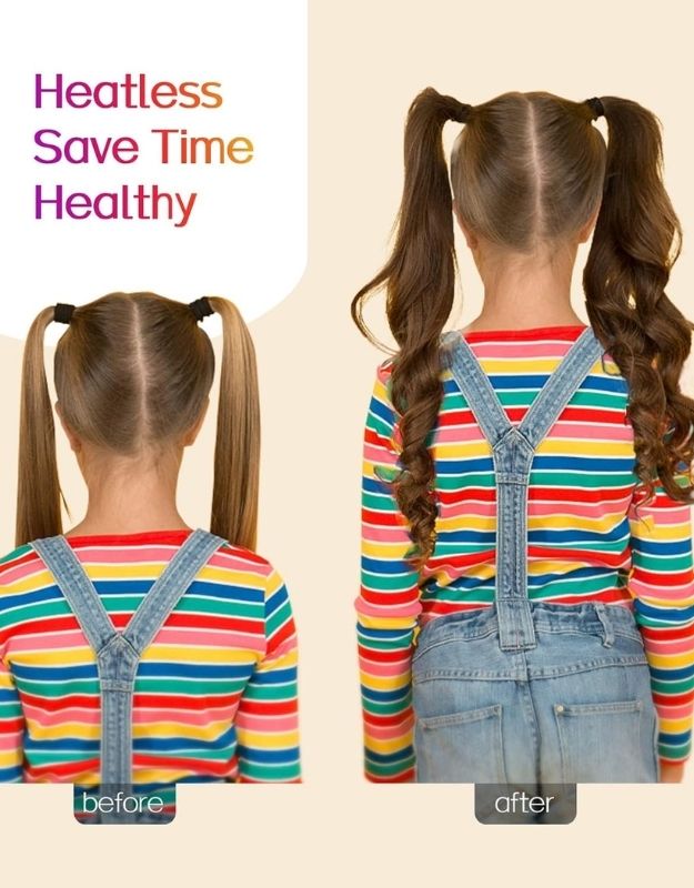 Before and after results using heatless curling headband for natural curls.