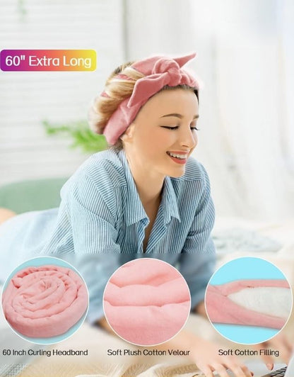 Pink 60 inch extra long curling headband with soft cotton filling.
