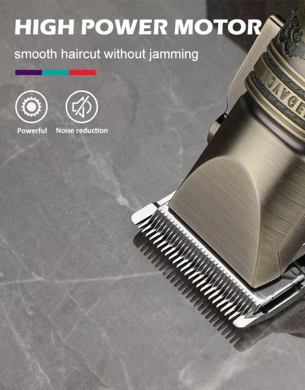 Close-up of high power hair clipper blades for smooth haircut without jamming.