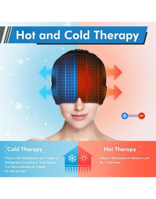Hot and cold therapy migraine mask with heating and cooling options.