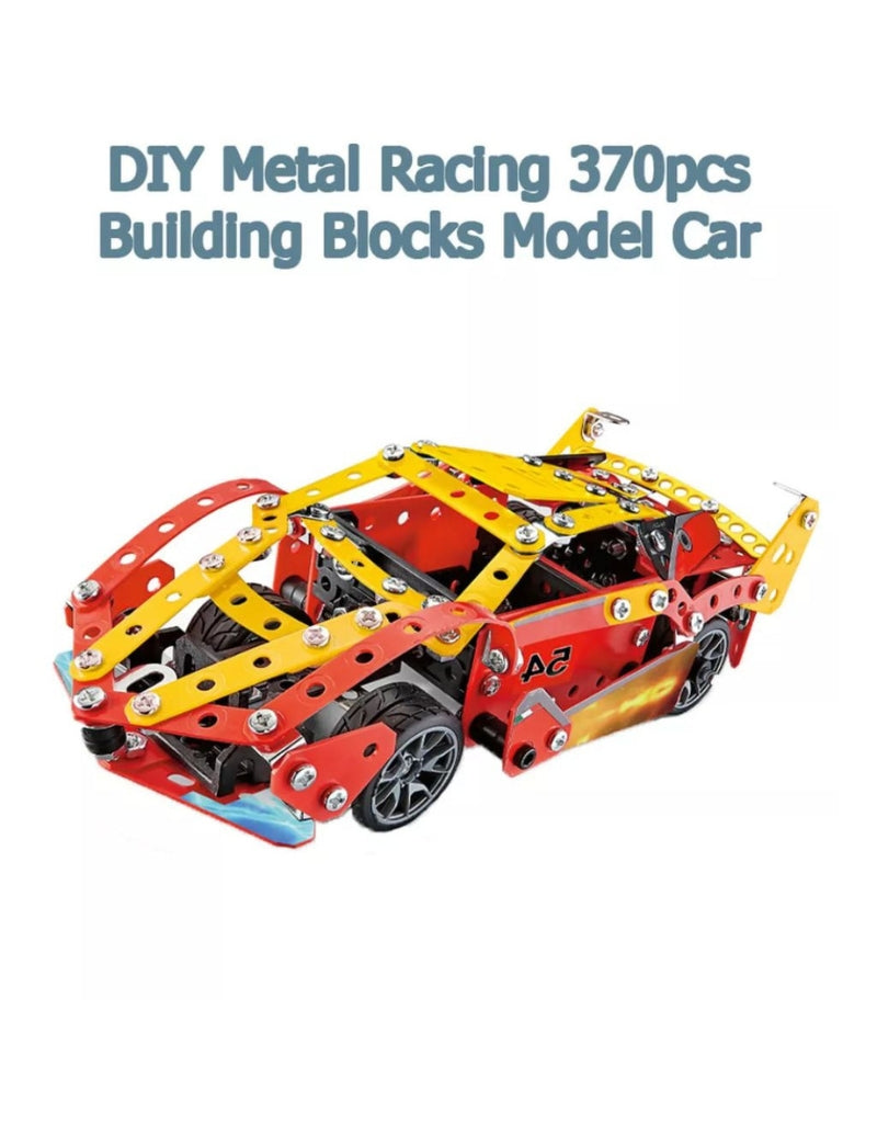 Assembled red and yellow HotWheel 370 PCS metal racing car building blocks model.