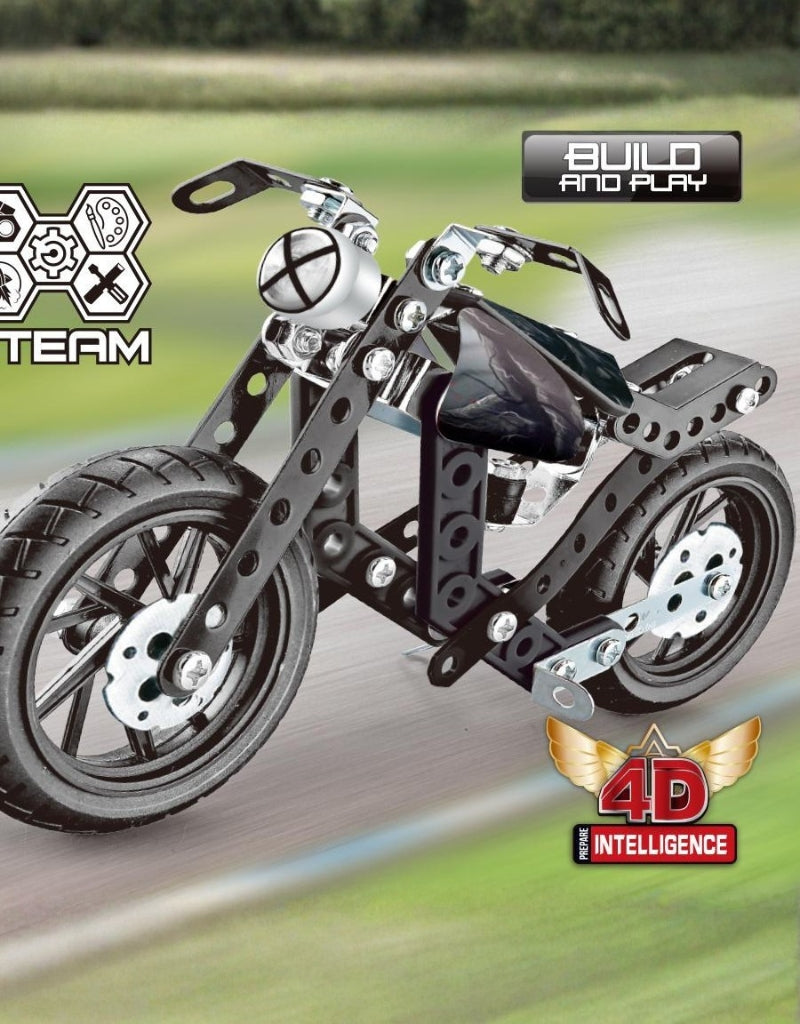 Assembled HotWheel metal construction motorcycle set, side view