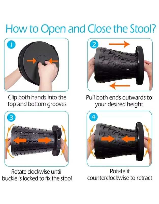 Step by step instructions on how to open and close folding stool.