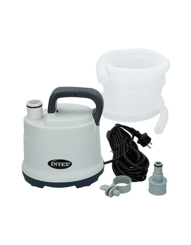 Intex 28606 Pool Drain Pump with accessories including hose, power cord and fittings