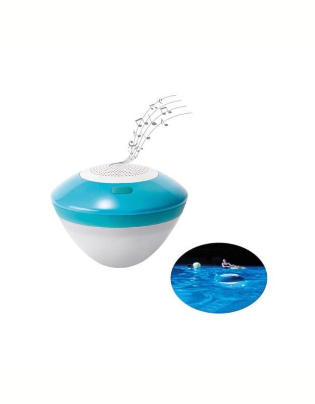 Intex 28625 floating pool speaker with LED light and music notes illustration