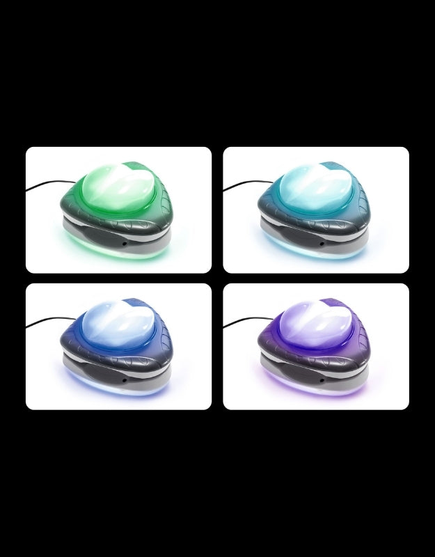 Intex 28688 Magnetic LED Pool Wall Light showing different color lighting modes: green, cyan, blue, and purple.