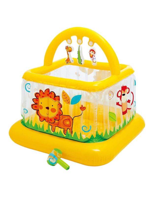 Intex 48473NP Soft Sides Lil Baby Gym Play Centre 117cm with inflatable yellow base and jungle animal prints