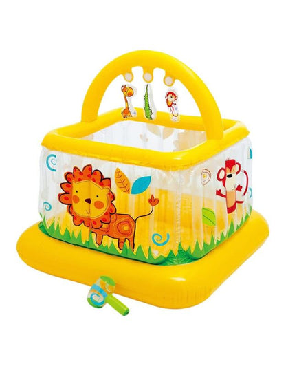 Intex 48473NP Soft Sides Lil Baby Gym Play Centre 117cm with inflatable yellow base and jungle animal prints