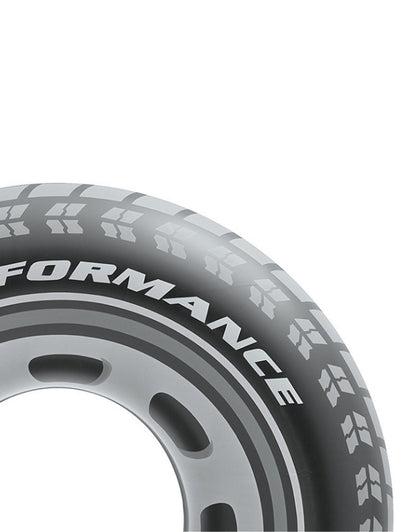 Close-up view of the Intex 56268NP Monster Truck Inflatable Pool Swim Tube showing Hi-Performance text