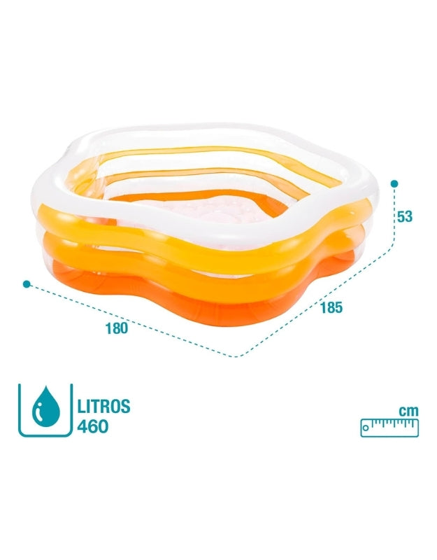 Intex 56495NP Swim Center Summer Colors pool dimensions 185x180x53 cm with 460-liter capacity.