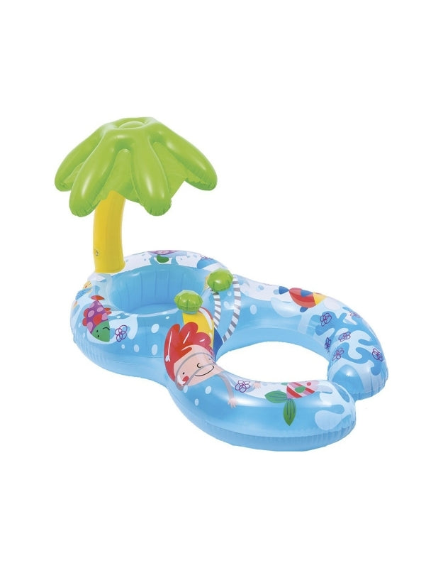 Intex 56590EP My First Swim Float, blue with colorful cartoon prints and a green inflatable palm tree canopy