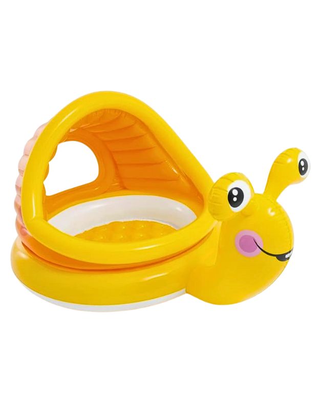 Intex 57124NP Lazy Snail Shade Baby Pool in bright yellow with a snail design and built-in canopy