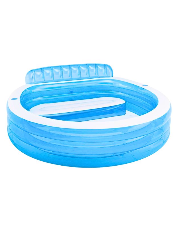 Empty Intex 57190NP Swim Center Family Lounge Pool with built-in backrest and seating.