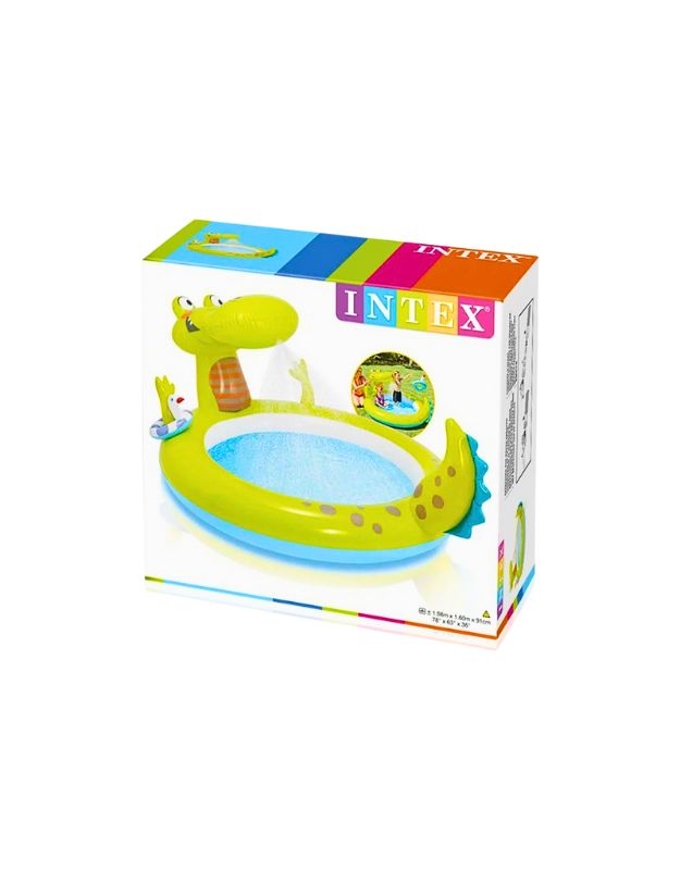 Intex crocodile pool multi-colored with cartoon design, fun inflatable for children.