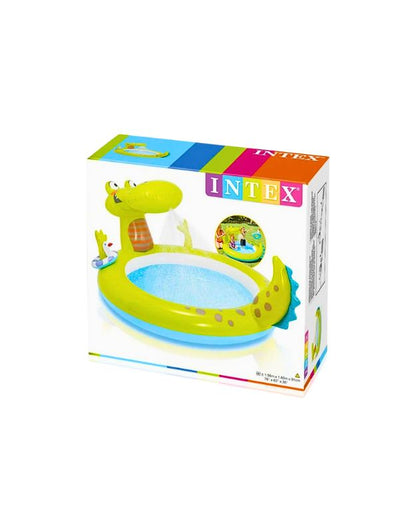 Intex crocodile pool multi-colored with cartoon design, fun inflatable for children.