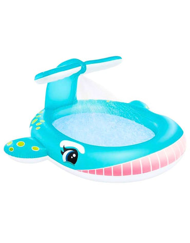 Intex Whale Spray Pool in turquoise with whale tail canopy and water sprayer
