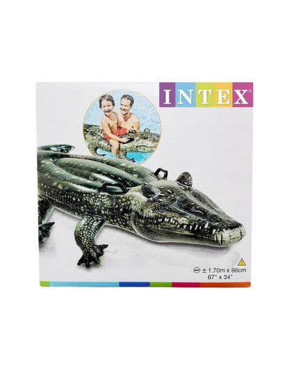Intex 57551NP crocodile ride-on float packaging box with product image and dimensions