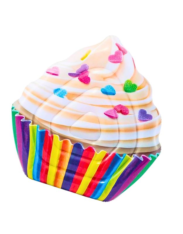 Intex 58770EU multi-color inflatable cupcake pool float with rainbow wrapper and heart sprinkles