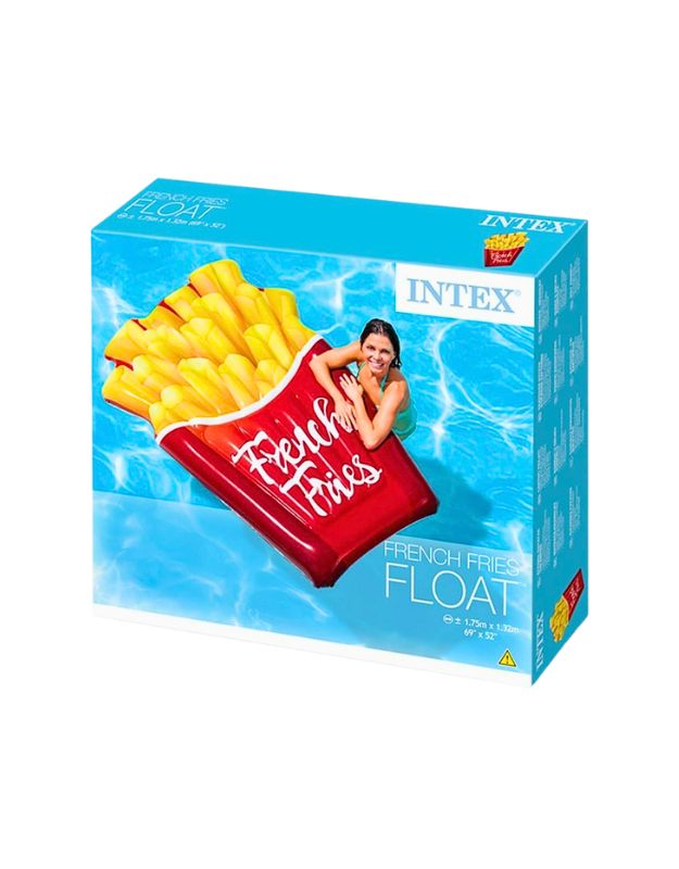 Retail packaging box of Intex 58775EU French Fries Inflatable Mattress with pool scene