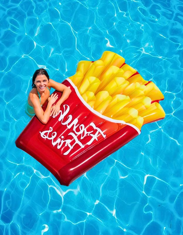 Woman relaxing on Intex 58775EU French Fries Inflatable Mattress in a swimming pool