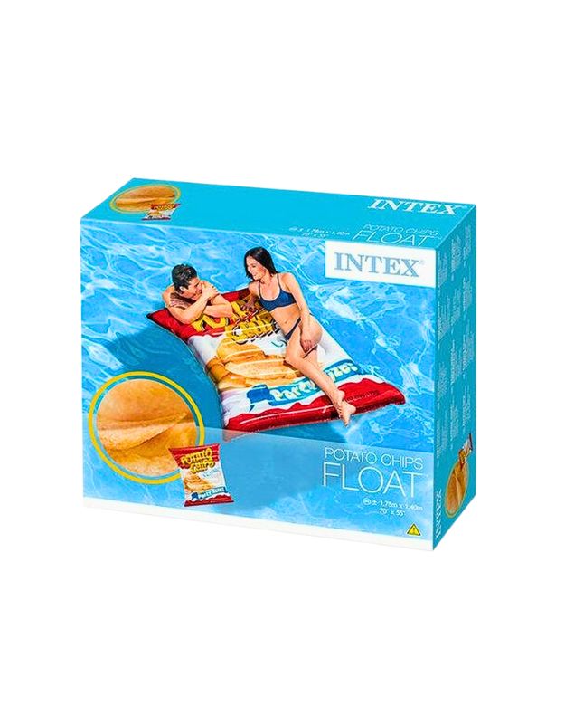 Retail box of Intex 58776EU Potato Chips Float showing product design and dimensions.