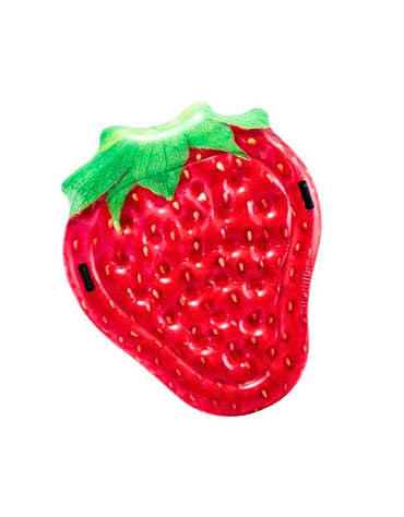 Intex 58781EU strawberry-shaped inflatable mat, realistic red fruit design with green leaves, 168x142cm