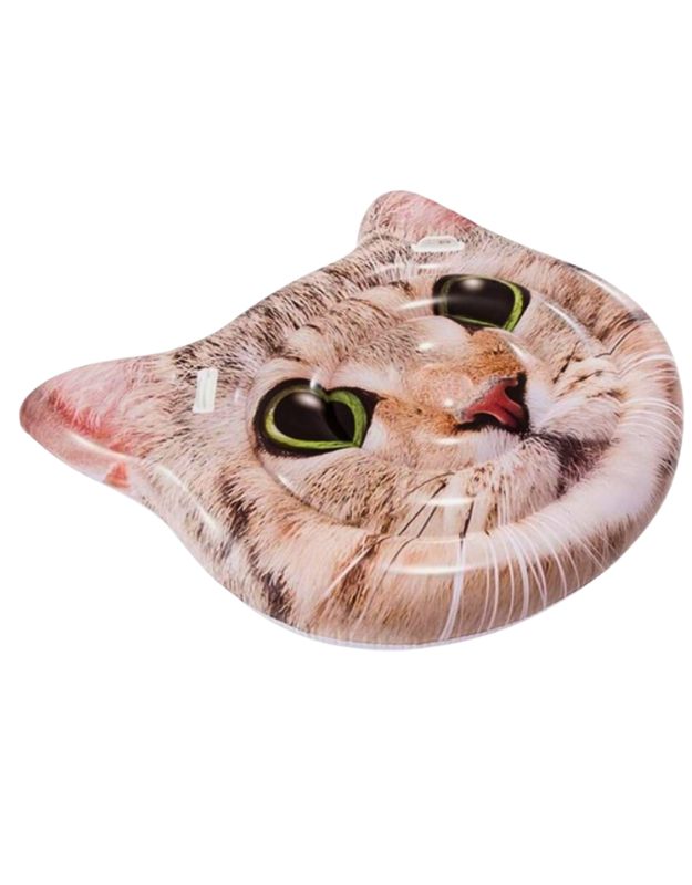 Intex 58784EU inflatable pool mat featuring a hyperrealistic cat face design, 147x139cm.