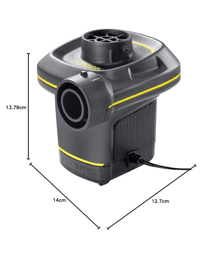 Intex 66634 electric air pump with size dimensions 13.79 x 14 x 12.7 cm