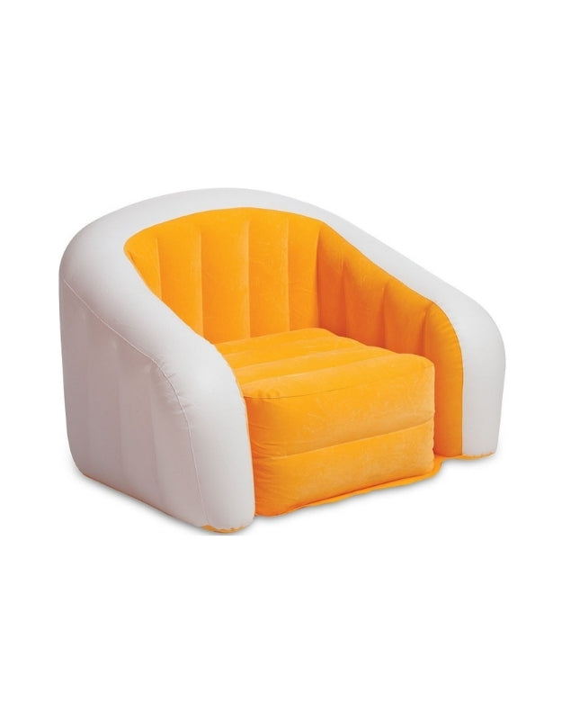 Intex 68571NP inflatable cafe club chair in orange and white color, shown empty on a white background.