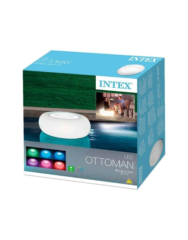 Intex 68697 inflatable pouf with LED backlight retail packaging box