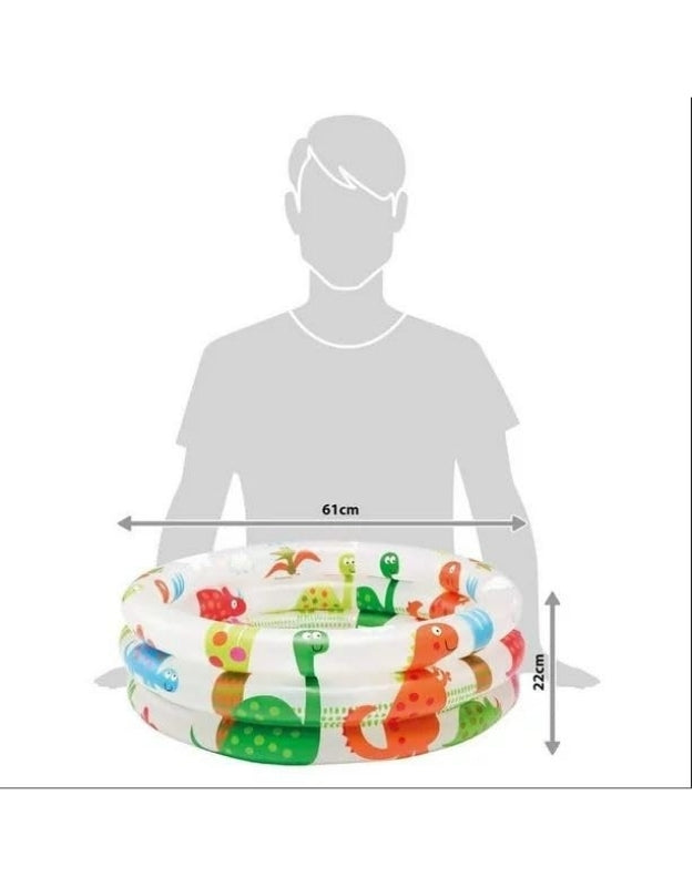 Intex Dinosaur 3-Ring Baby Pool with dimensions of 61cm x 22cm.
