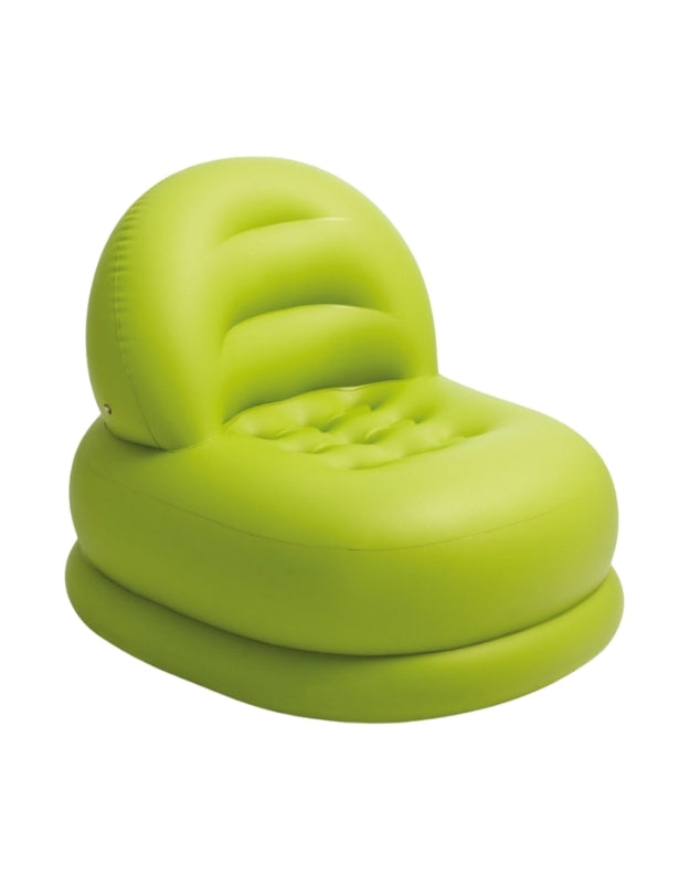 A full product shot of the green Intex inflatable mode chair on a white background.