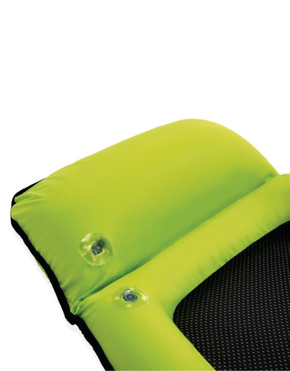 A product shot of the Intex green inflatable folding net recliner