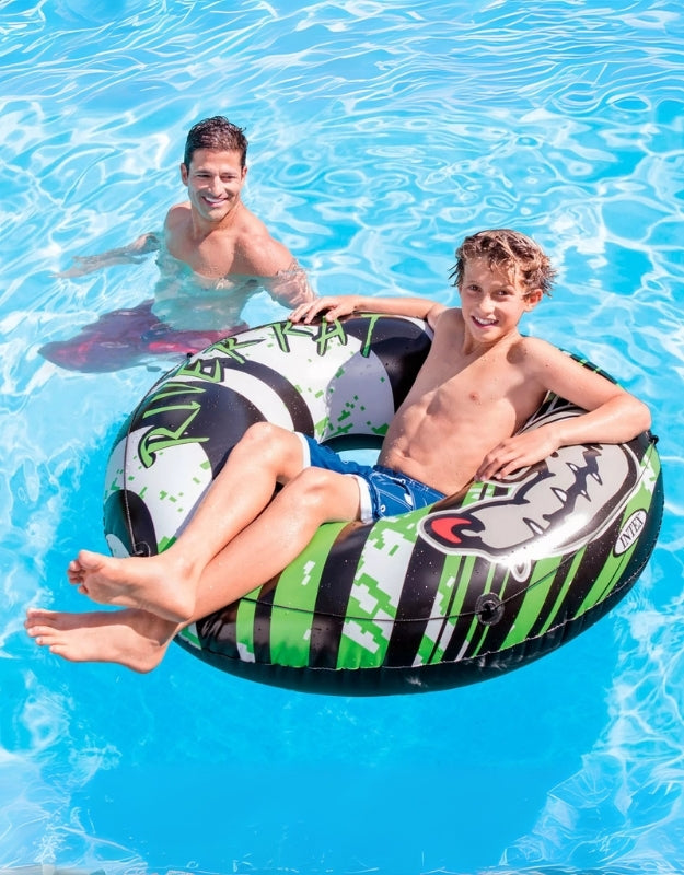 Intex River Rat inflatable floating tube raft 122cm with kids enjoying in swimming pool