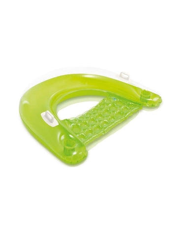 Intex Sit N' Pool inflatable float in bright green color with handles and cup holders, product view.