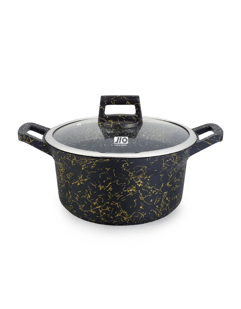 JIO Original non-stick casserole pot with glass lid – black granite finish