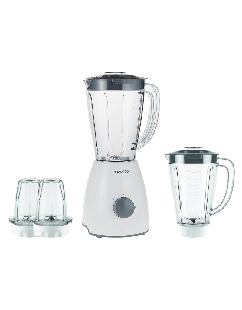 Complete Kenwood 400W 2L juicer blender set including two additional jars and grinding attachments for versatile use