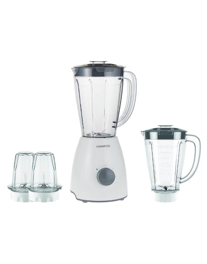 Complete Kenwood 400W 2L juicer blender set including two additional jars and grinding attachments for versatile use
