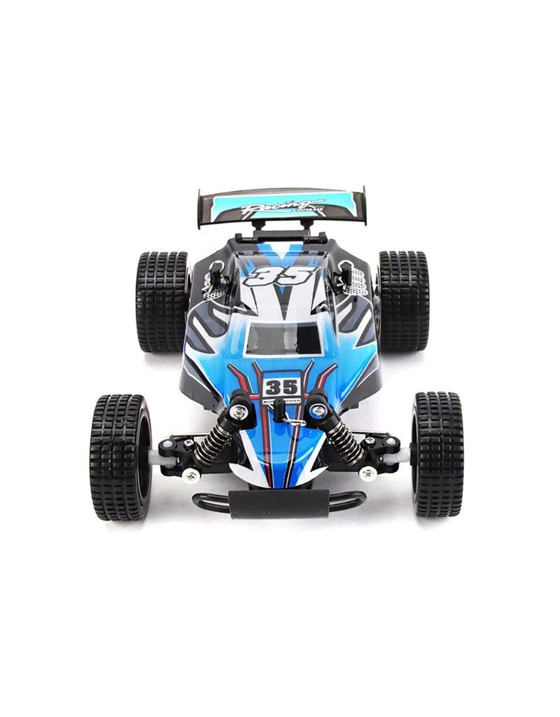 Front view of the King Remote Control Toy Car blue 2.4 GHz buggy with high-strength shock absorbers.