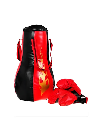 Black and red Kings Sport Star Boxing punching bag and matching red child-size boxing gloves.