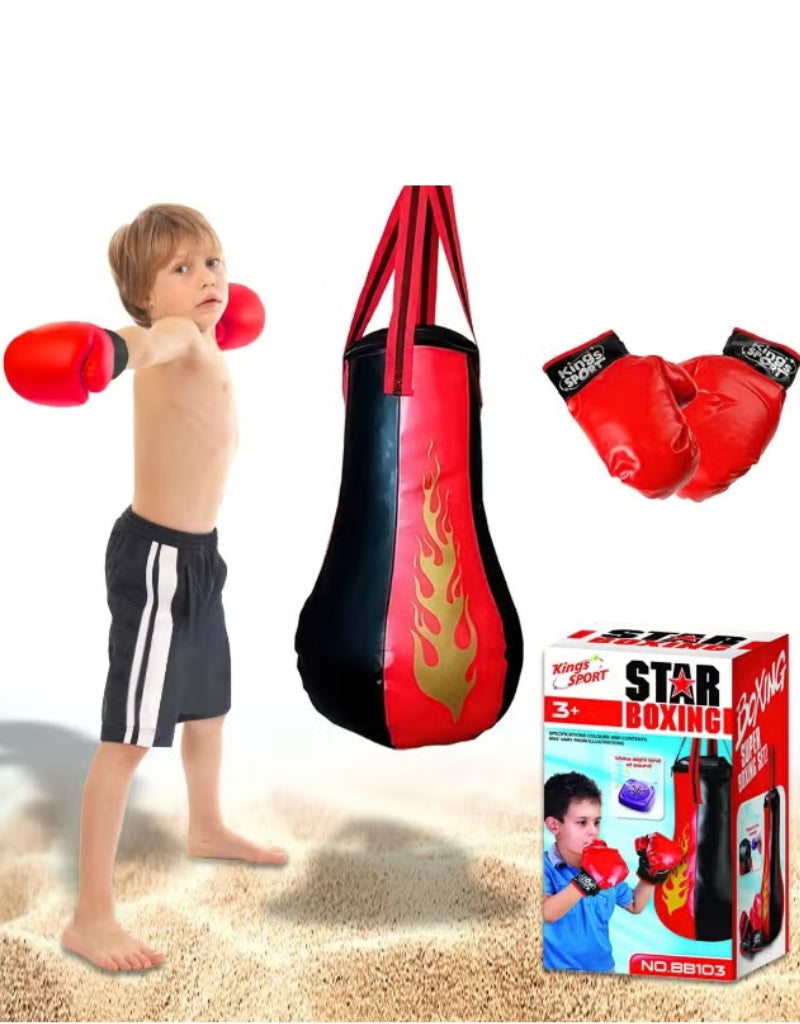 Kings Sport Star Boxing With Sound Playset, showing boy with red gloves and black and red punching bag.