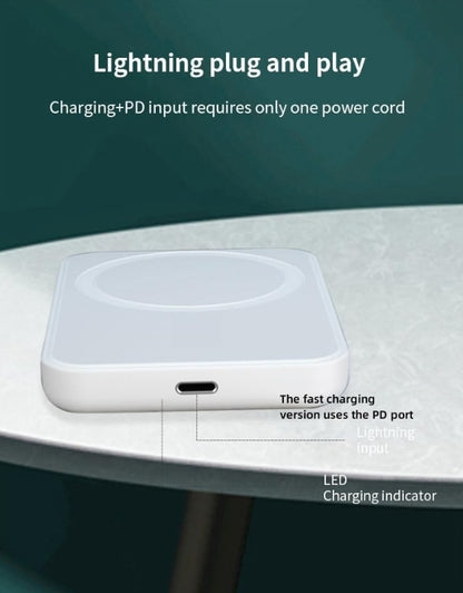 Magnetic battery pack with lightning PD input port and LED charging indicator