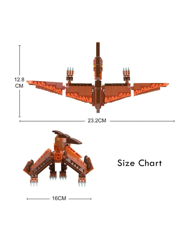 Size chart and dimensions for the assembled Little Story Block Toy Dinosaurs World 242 PCS Pterosaur.