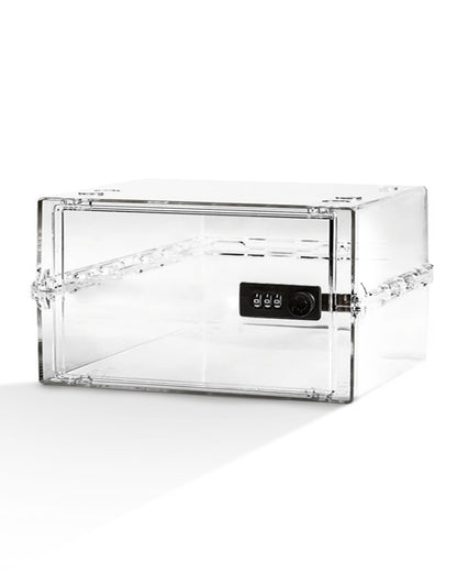Transparent lockable storage box with combination lock, ideal for food, medicines, and household safety