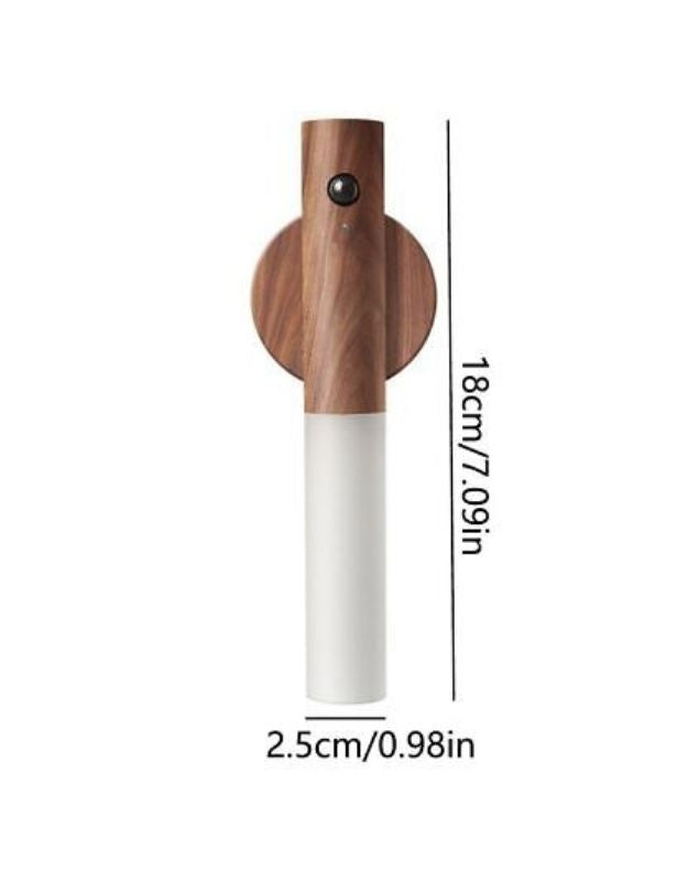 Magnetic wooden LED lamp size guide 18cm by 2.5cm.