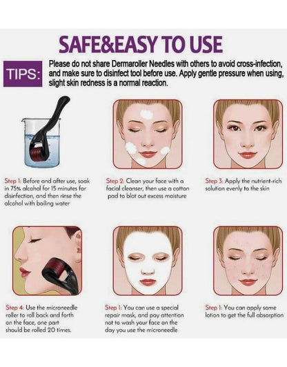 Step by step instructions for using microneedle derma roller for skin care and collagen boost