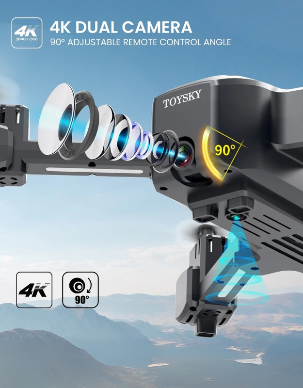 Mini foldable drone 4K dual camera with 90-degree adjustable remote control angle