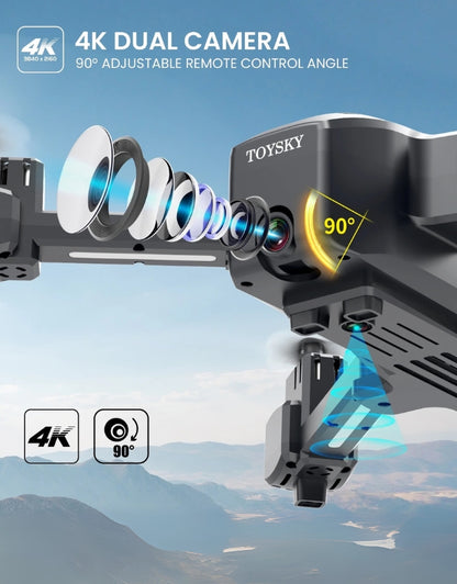 Mini foldable drone 4K dual camera with 90-degree adjustable remote control angle